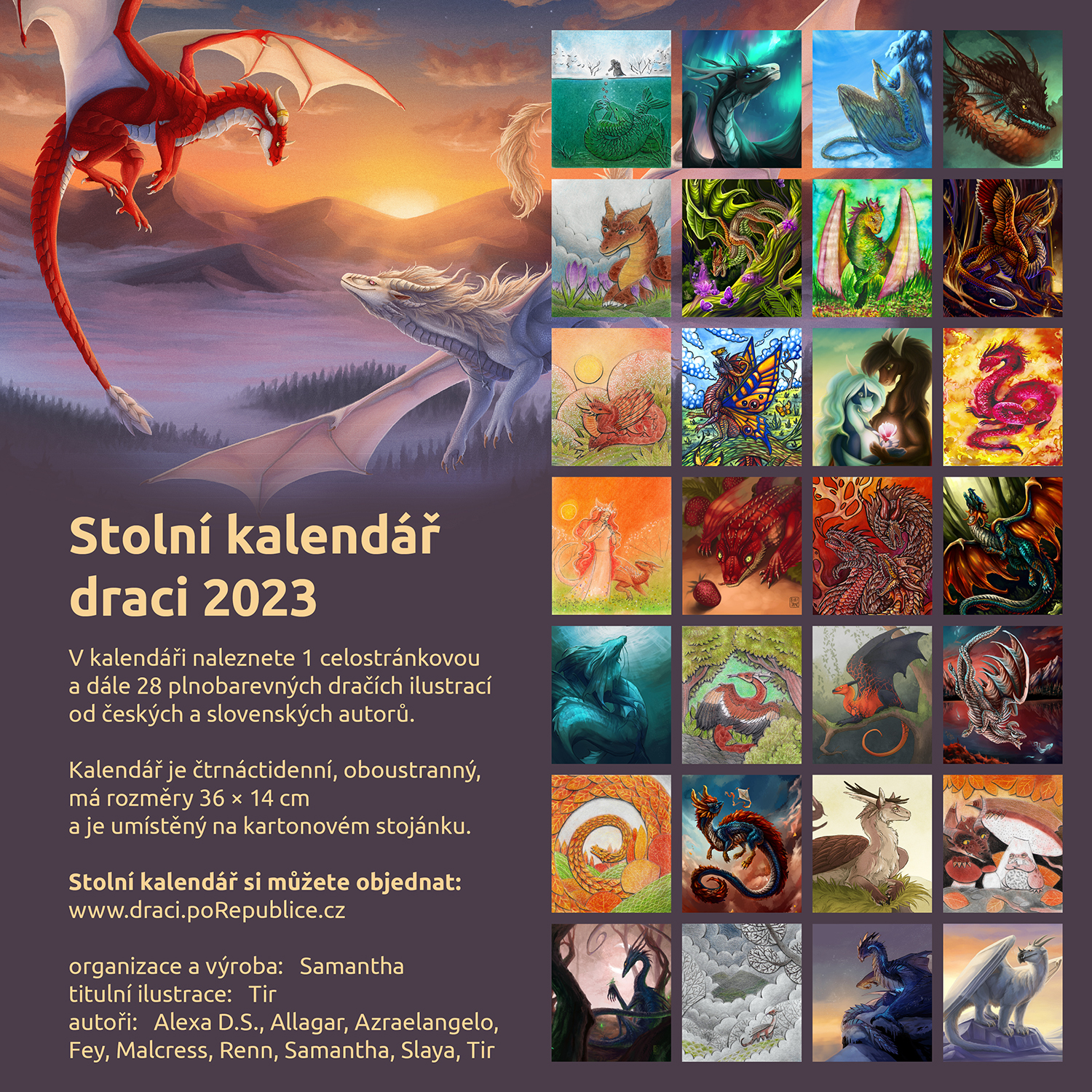 Preview of all illustrations within desk calendar dragons 2023